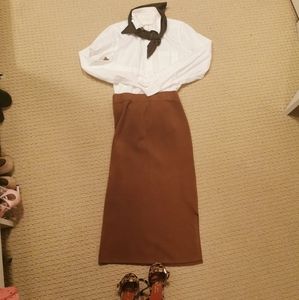 Brown Knit Midi Skirt